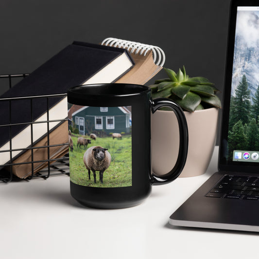 Black Glossy Chonky Sheep Mug. Double Printed Both Sides.